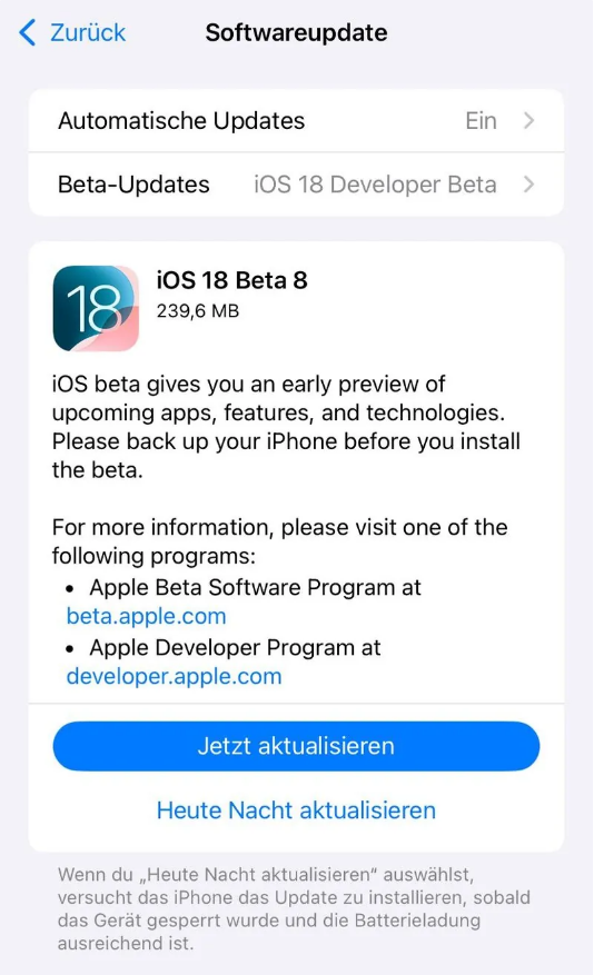 澄海苹果手机维修分享苹果 iOS / iPadOS 18 开发者预览版 Beta 8 发布 